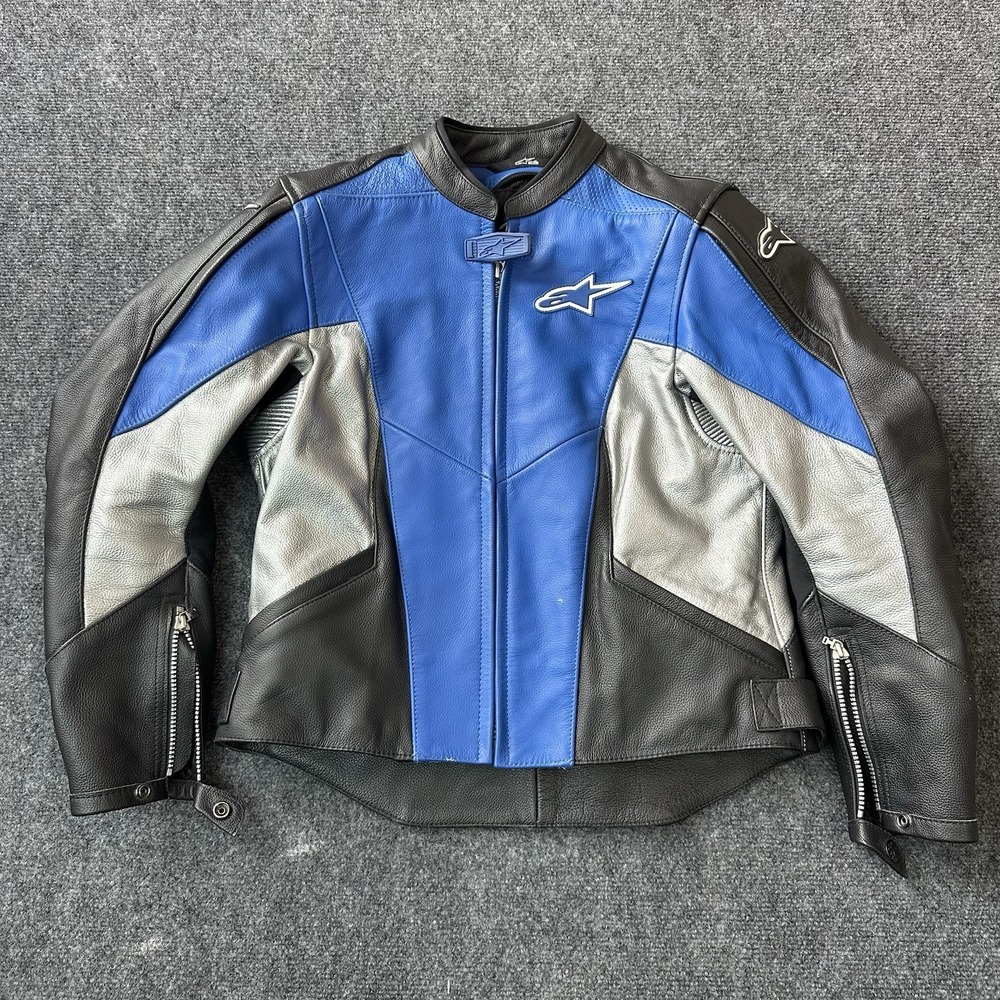Alpinestars Stella TX-1 Ladies Leather Motorcycle Jacket Blue Black Sz 8 Padded